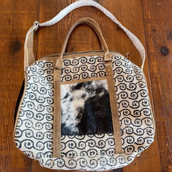 Myra Bag Cowhide Canvas Duffle - Picture 4 of 13